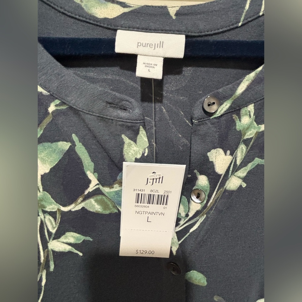 NWT J.Jill Dark Gray Floral Midi Dress Large - Picture 5 of 6